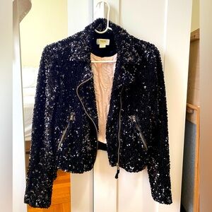NWOT Anthropologie Maeve Malia Sequined Moto Jacket Black size XS NWOT